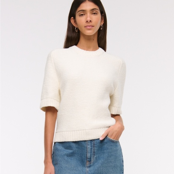 Abercrombie & Fitch Madeline Textural Crew Sweater Tee XXS Cream NWT - Picture 1 of 9
